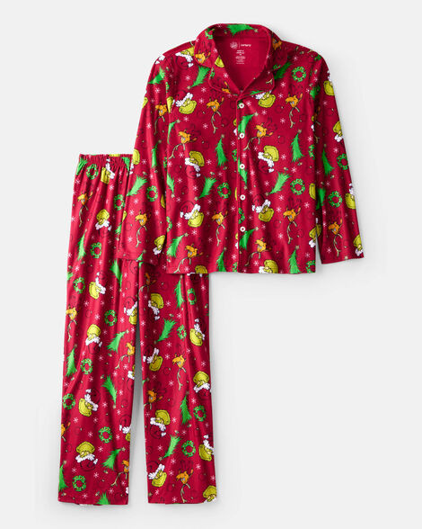 Adult Dr. Seuss™ The Grinch Print Fleece Long-Sleeve Loose Fit 2-Piece Pajamas - Red | Carter's Inc