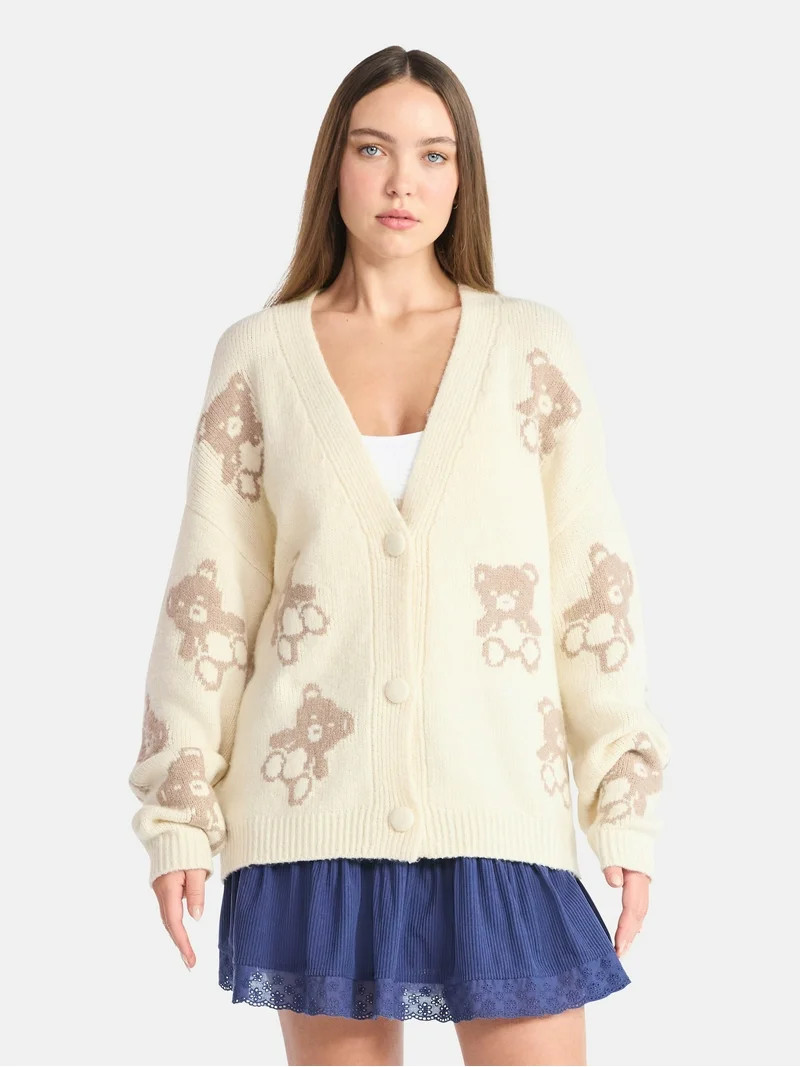 No Boundaries Button-Front Cardigan, Women's | Walmart (US)