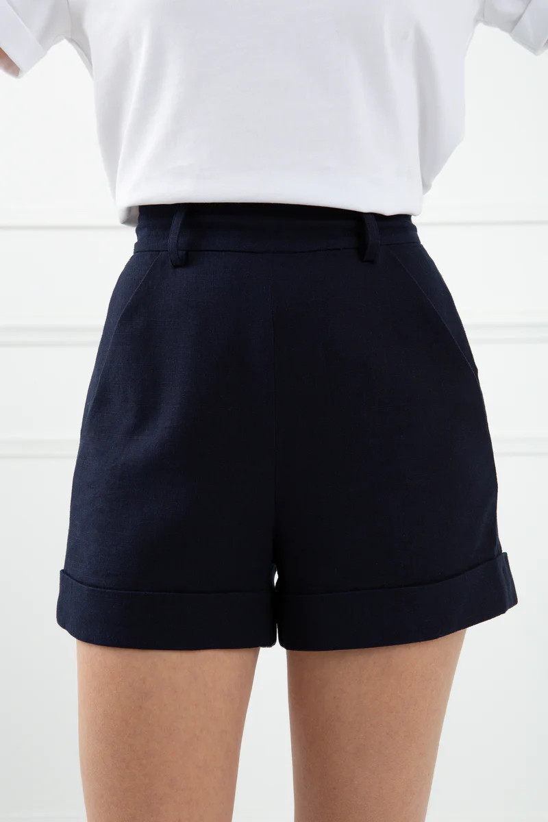 The Sabrina | Linen Shorts Navy | Sinead Keary