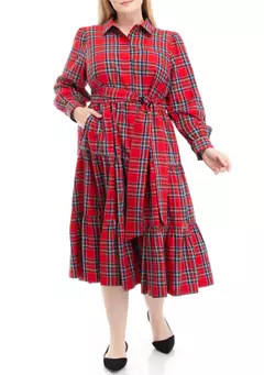 Crown & Ivy™ Plus Size Plaid Tiered Shirtdress | Belk