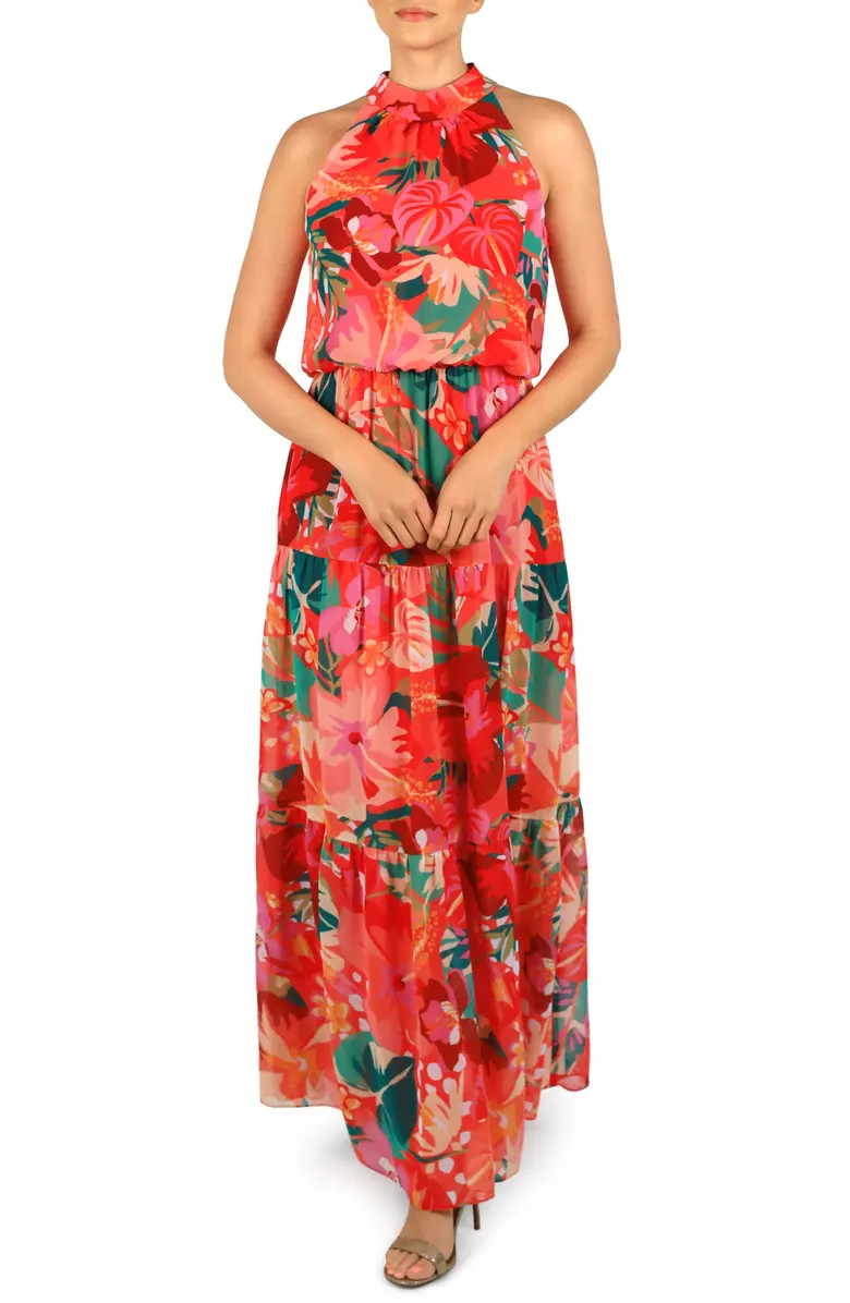 Tiered Tie Waist Halter Maxi Dress | Nordstrom