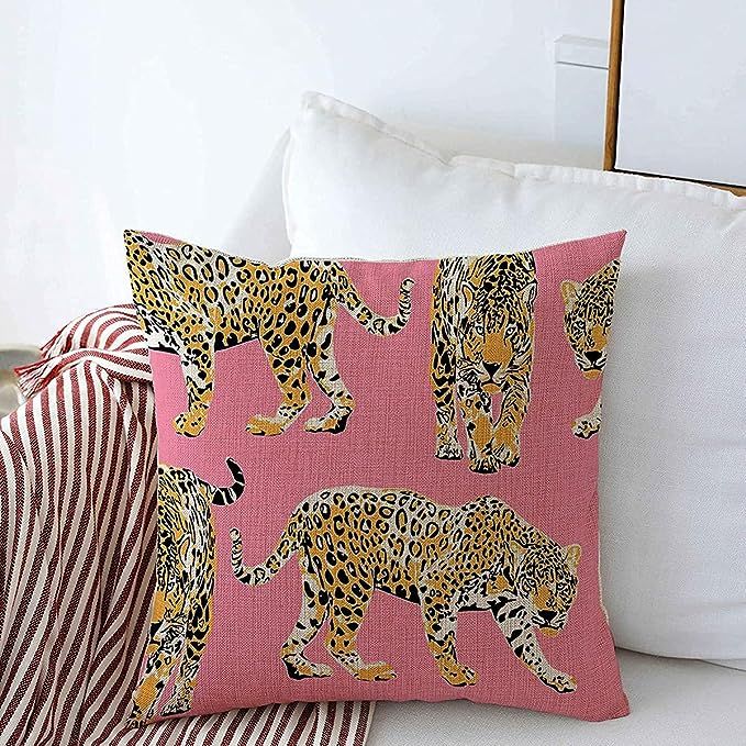 Cheetah Pillow Cushion Covers 18x18 Inch Different Cheetah Wild Striped Leopards Animal with Pink... | Amazon (US)
