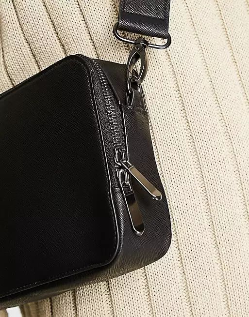 ASOS DESIGN camera bag in black textured faux leather | ASOS (Global)