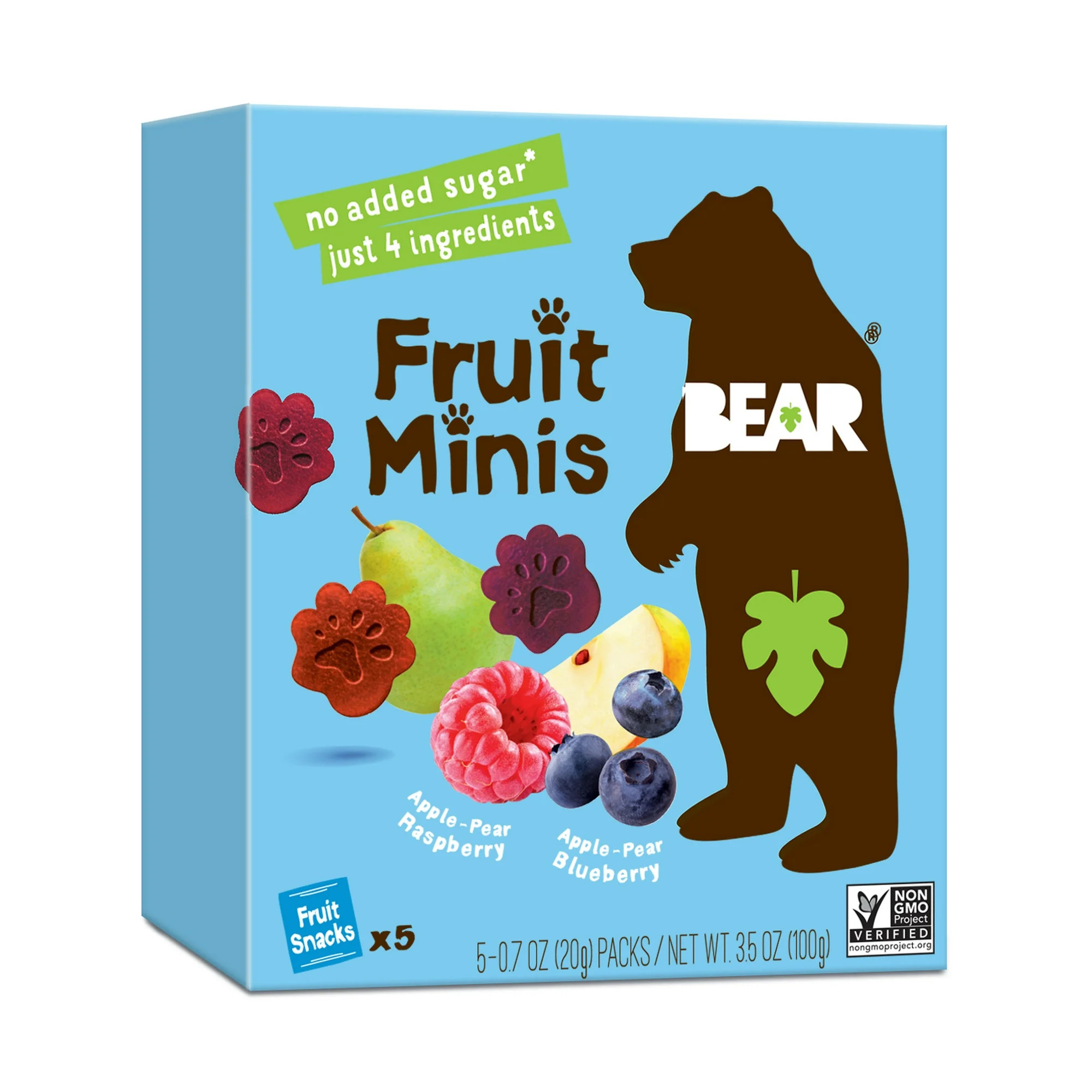 BEAR Fruit Minis Raspberry/Blueberry 3.5 oz, 5 Count, No Sugar Added Fruit Snacks - Walmart.com | Walmart (US)