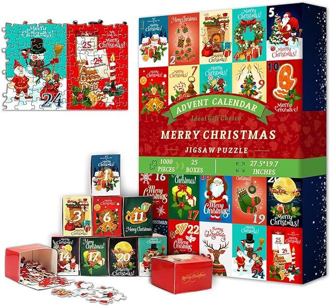 Advent Calendar 2023 Christmas Jigsaw Puzzles 1000 Pieces, 25 Boxes of Christmas Countdown Calend... | Amazon (US)