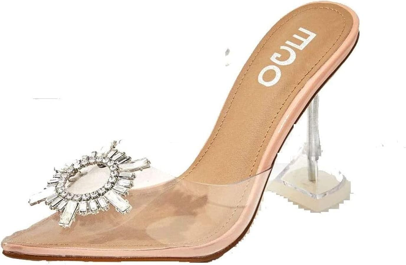 Luxemoda Midnight Diamond Perspex Heel Mule Nude Patent Clear Lucite Pumps | Amazon (US)