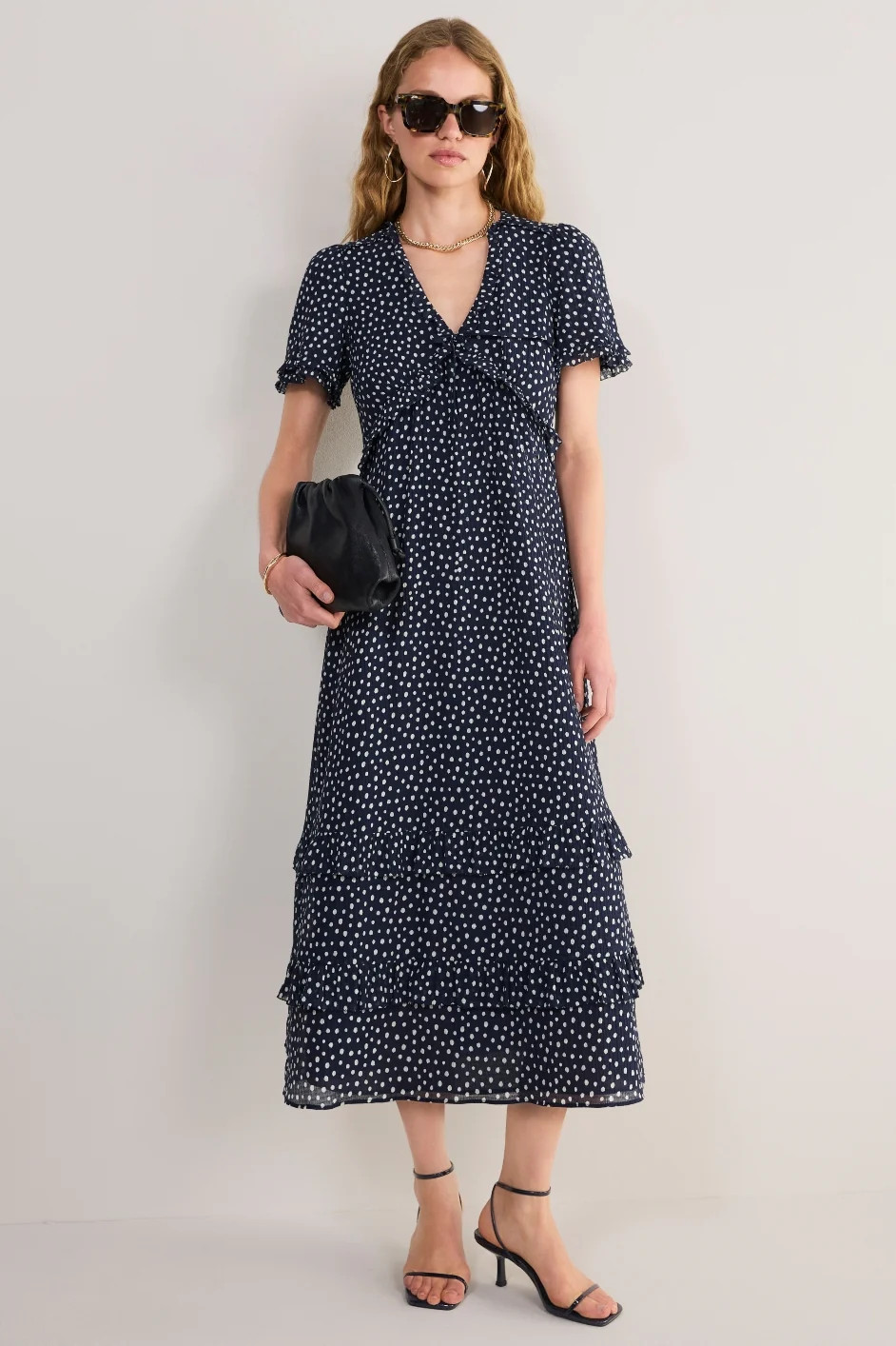 Lyra Silk Blend Dress - Midnight Spot | WYSE London