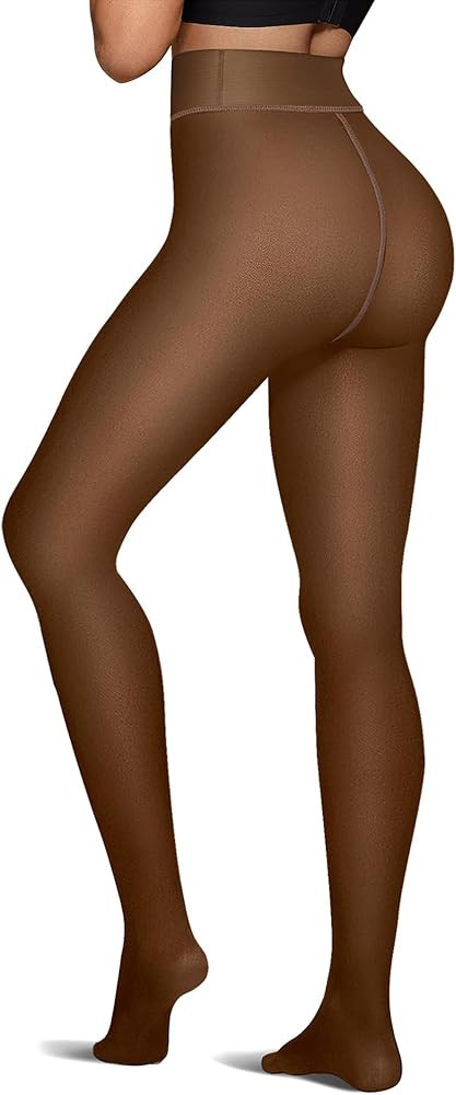 OEAK Womens Fleece Lined Tights Sheer Fake Translucent Pantyhose Thermal Tights High Waisted Foot... | Amazon (US)
