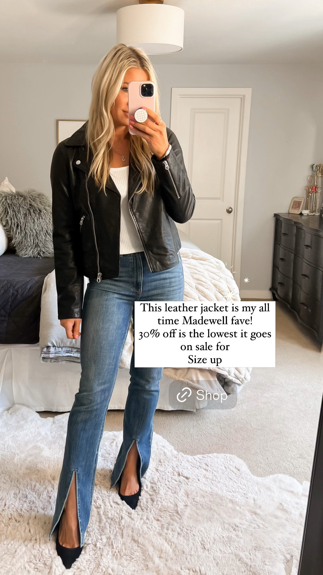 Madewell sale 30% off 
Size up in this leather jacket 
Pistola denim tts 
Date night look 

#LTKSaleAlert #LTKStyleTip
