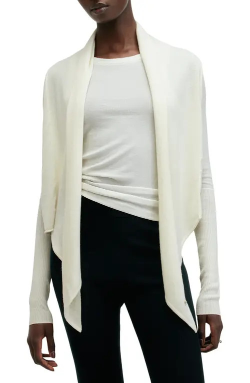AllSaints Wasson Pirate Wrap Merino Wool Cardigan in Chalk White at Nordstrom, Size Large | Nordstrom