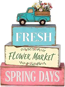 Spring Decoration Wooden Tiered Tray Decor Set – Farmhouse Spring Block Sign with Vintage Flowe... | Amazon (US)