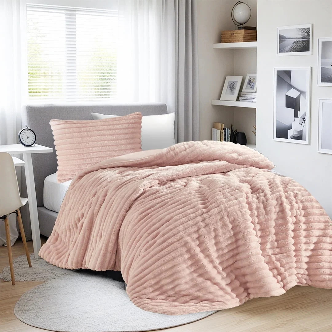 Regency Heights Twin/Twin XL Fluffy Ribbed Plush Comforter Set 2-Piece Bedding Set Pink | Walmart (US)