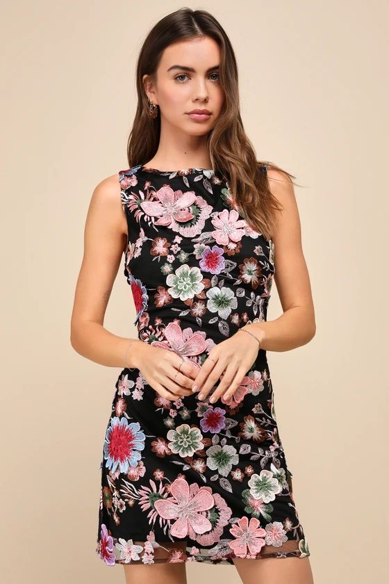 Special Something Black 3D Floral Embroidered Mini Dress | Lulus