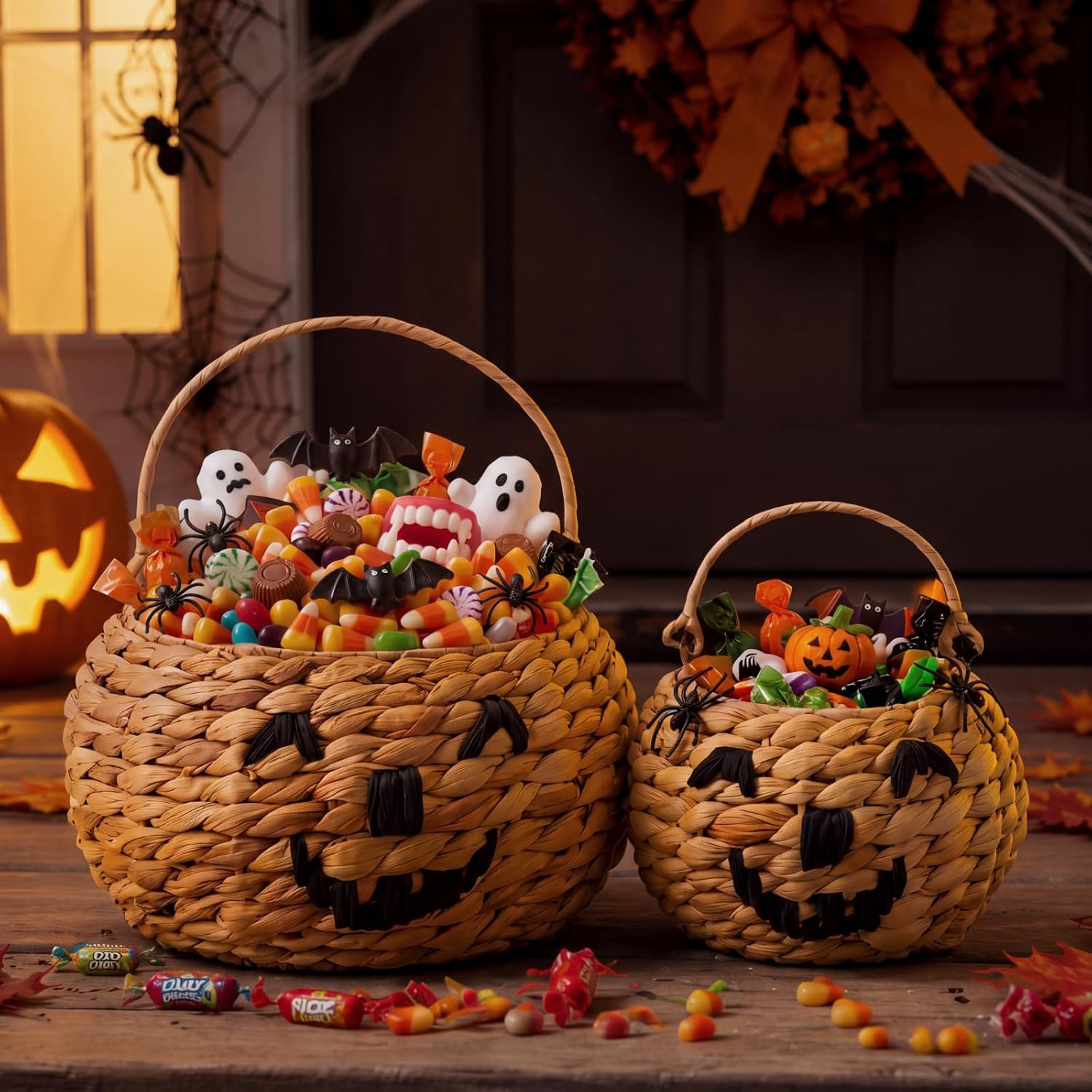 Newtay 2 Pcs Halloween Wicker Pumpkin Basket, Trick or Treat Basket | Amazon (US)