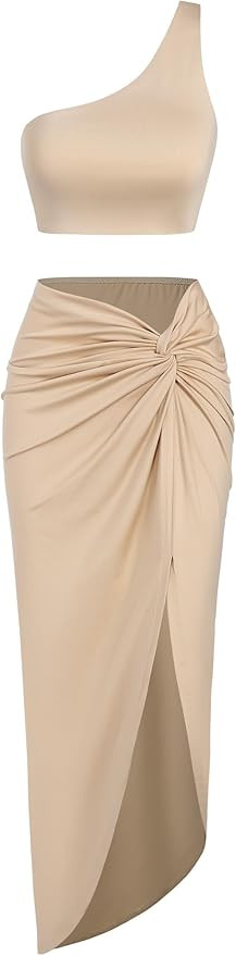 ZAFUL Women’s 2 Pieces Skirt with Crop Tank, High-Slit Twist Skirt Set Bodycon Dress for Party ... | Amazon (US)