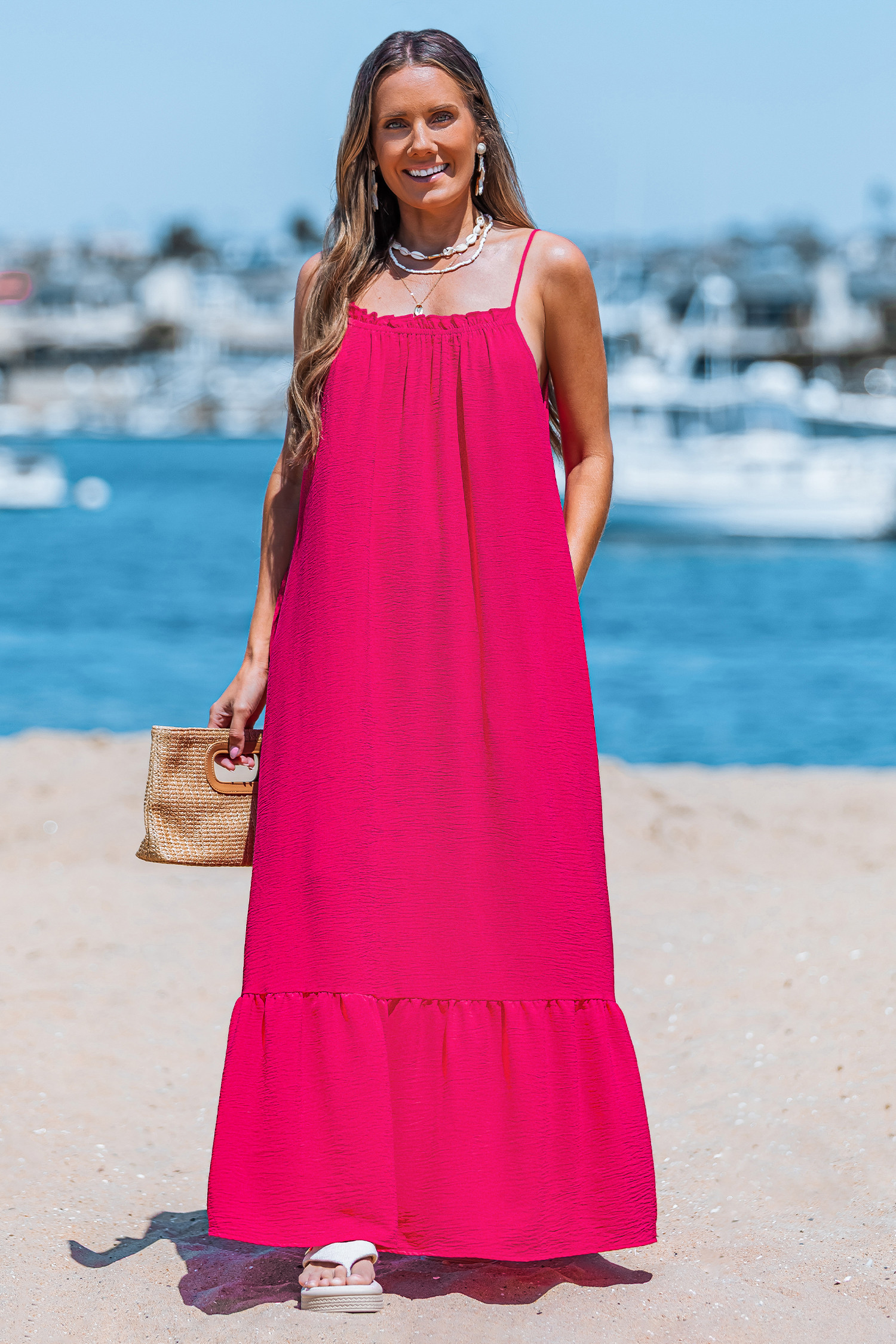 Fuchsia Flame Pink Maxi Dress - M | Cupshe US