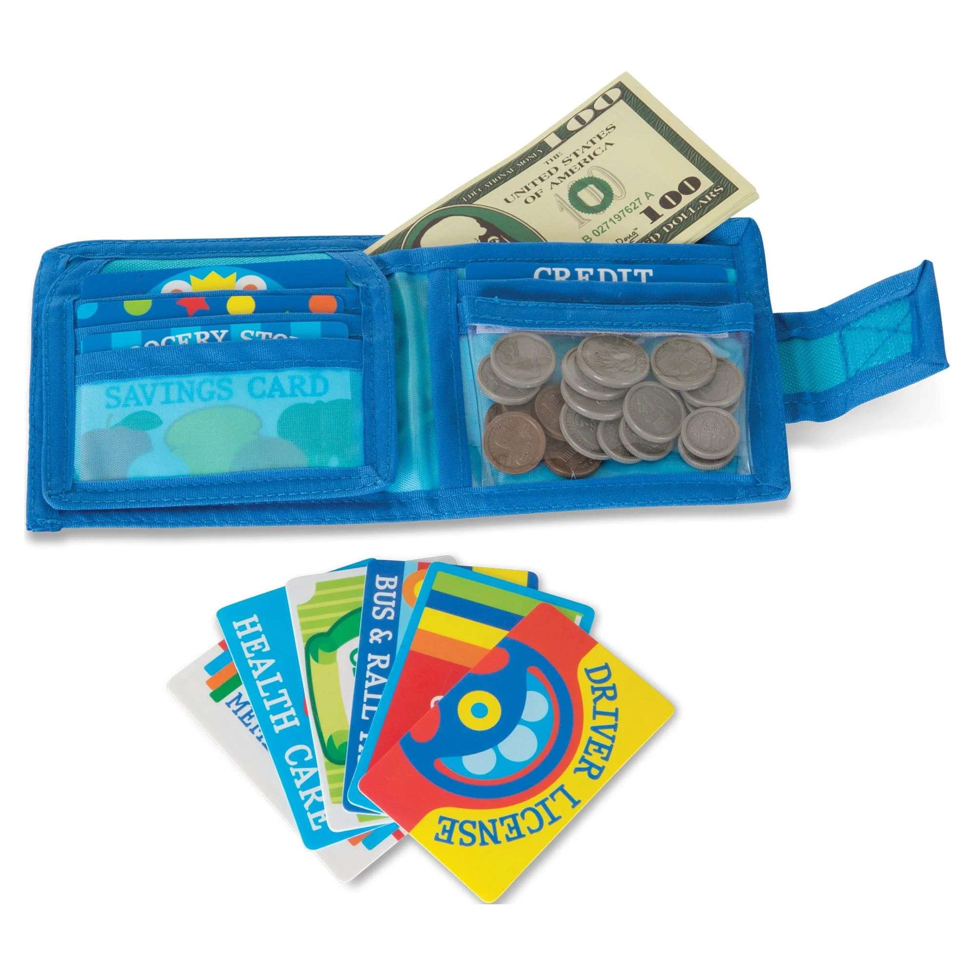 Melissa & Doug Pretend-to-Spend Toy Wallet With Play Money and Cards (45 pcs), Blue - FSC Certifi... | Walmart (US)