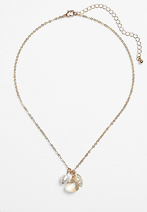 Gold Crystal Charm Necklace | Maurices