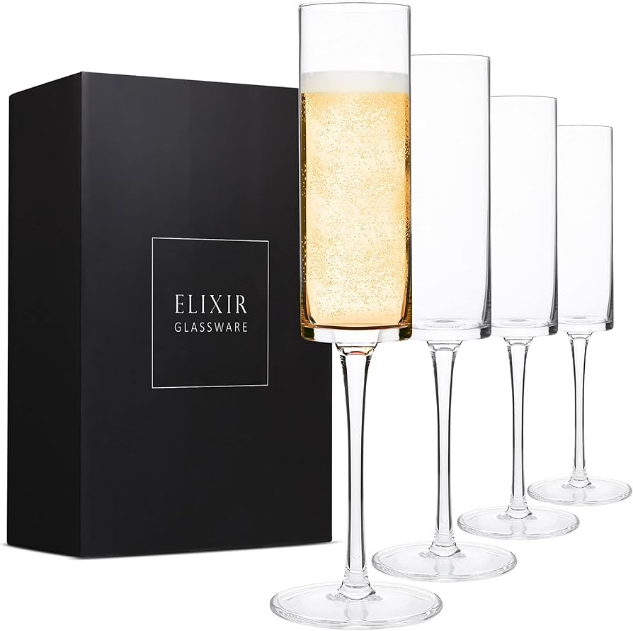 ELIXIR GLASSWARE Champagne Flutes, Edge Champagne Glass Set of 4 - Modern & Elegant for Women, Me... | Amazon (US)