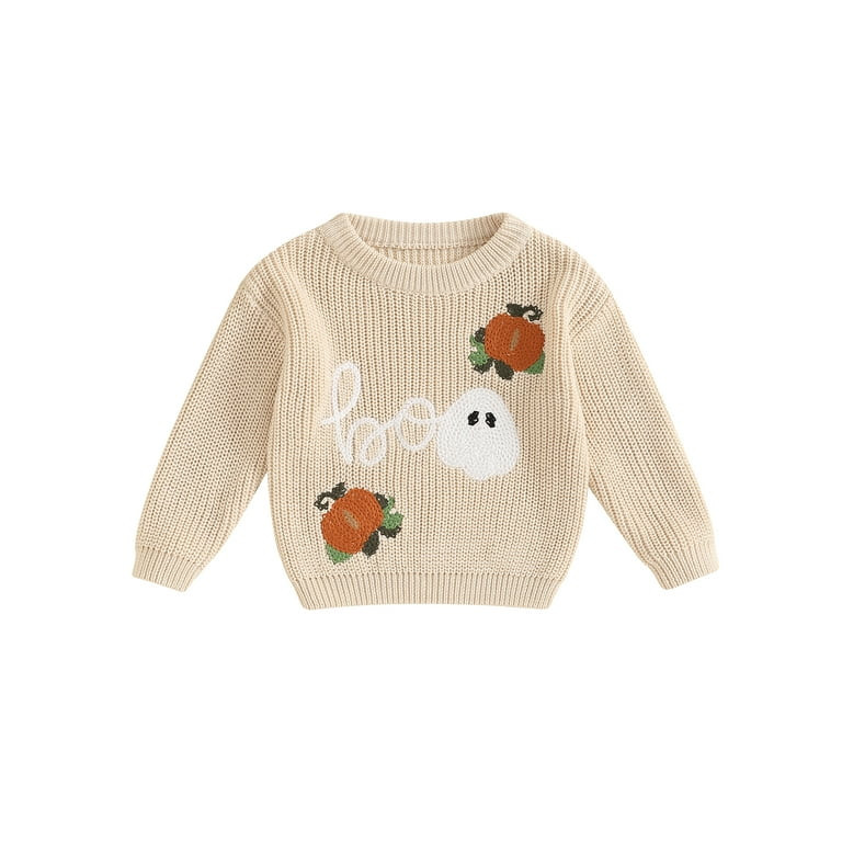 Toddler Baby Boys Girls Sweaters Pumpkin Ghost Pattern Long Sleeve Round Neck Ribbed Knitted Pull... | Walmart (US)