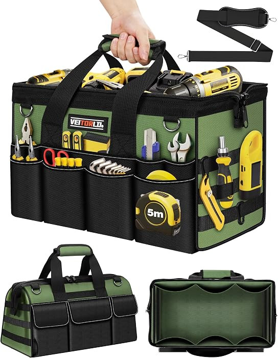 16-Inch Heavy Duty Tool Bag, 19-Pockets Tool Box Organizer, Portable Toolbag W/Soft Handle for Or... | Amazon (US)