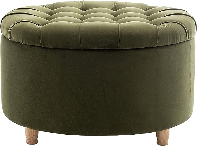 Wovenbyrd Classic 28-Inch Wide Button Tufted Round Storage Ottoman Footstool with Lift Off Lid, S... | Amazon (US)