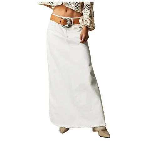 Maxi Skirts for Women Vintage Hem High Waist A Line Long Jean Skirt Skirts for Women Trendy Summer White S | Walmart (US)