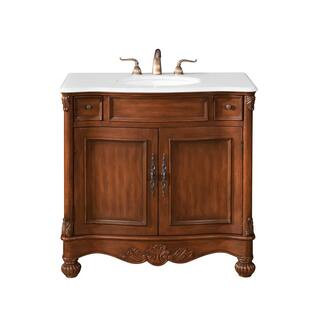 Simply Living 36 in. W x 21.5 in. D x 35 in. H Bath Vanity in Brown with Ivory White Engineered M... | The Home Depot