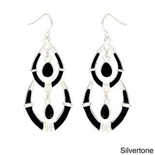 Goldtone or Silvertone Black Enamel Chandelier Earrings (No Stone - Black & Silver) | Bed Bath & Beyond