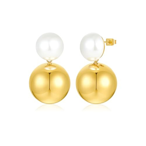 Follome Gold Pearl Studs Earrings for Women 18K Gold Plated Pearl Drop Earrings Studs Wedding Dangling Pearl Earrings Hanging Pearl Small Gold Pearl Earrings | Amazon (US)