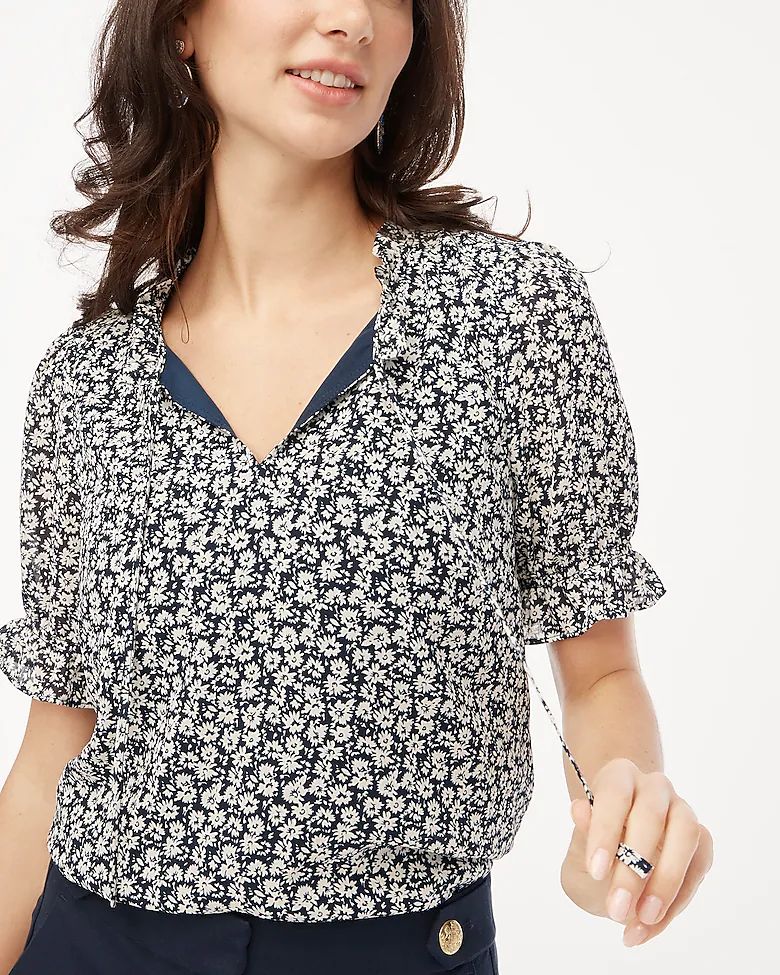 Short-sleeve ruffle tie-neck top | J.Crew Factory