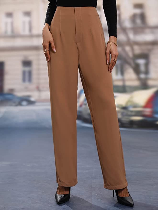 SweatyRocks Women's Casual Wide Leg Pants High Waist Zip Up Office Suit Pants Trousers | Amazon (US)
