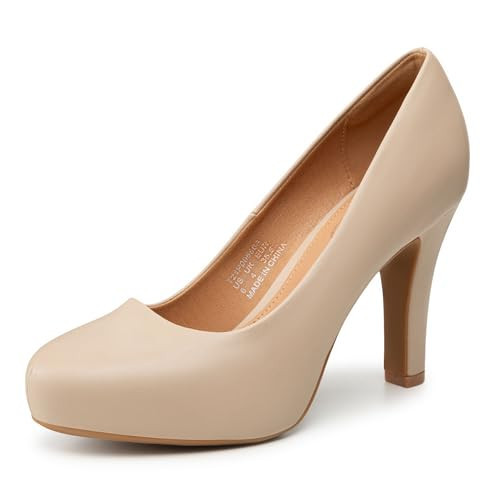 Trary Women's Nude Low Platform Heels, IN3.7 High Heel Closed Round Toe Pumps for Dress, Office, Wedding | Amazon (US)