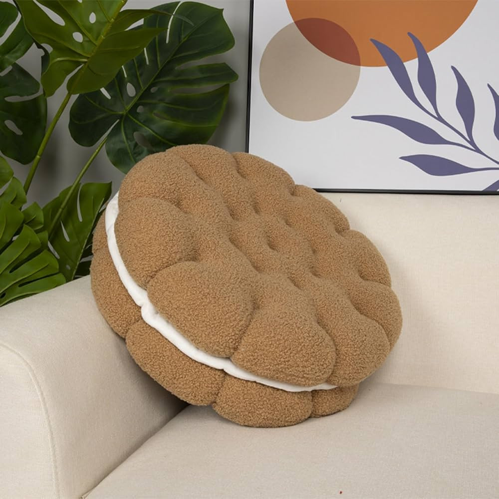 GOUTO Lambs Wool Sandwich Throw Pillow 14" Khaki Cookie Seat Cushion Accent Biscuit Pillow for So... | Amazon (US)