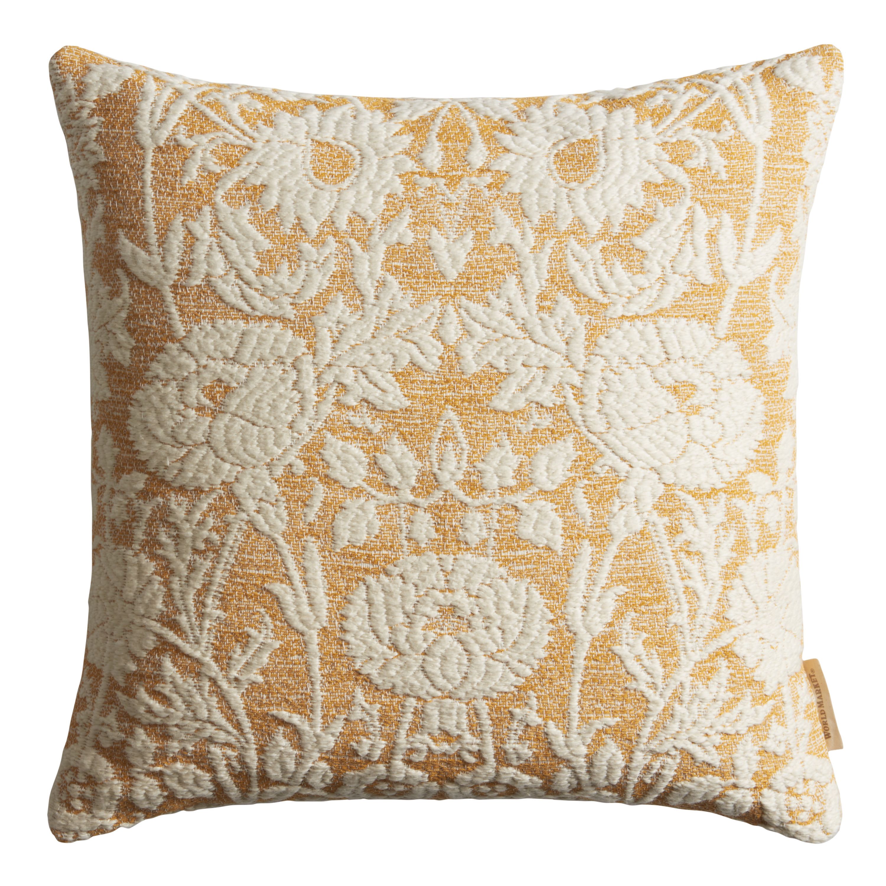 Ivory Floral Applique Throw Pillow | World Market