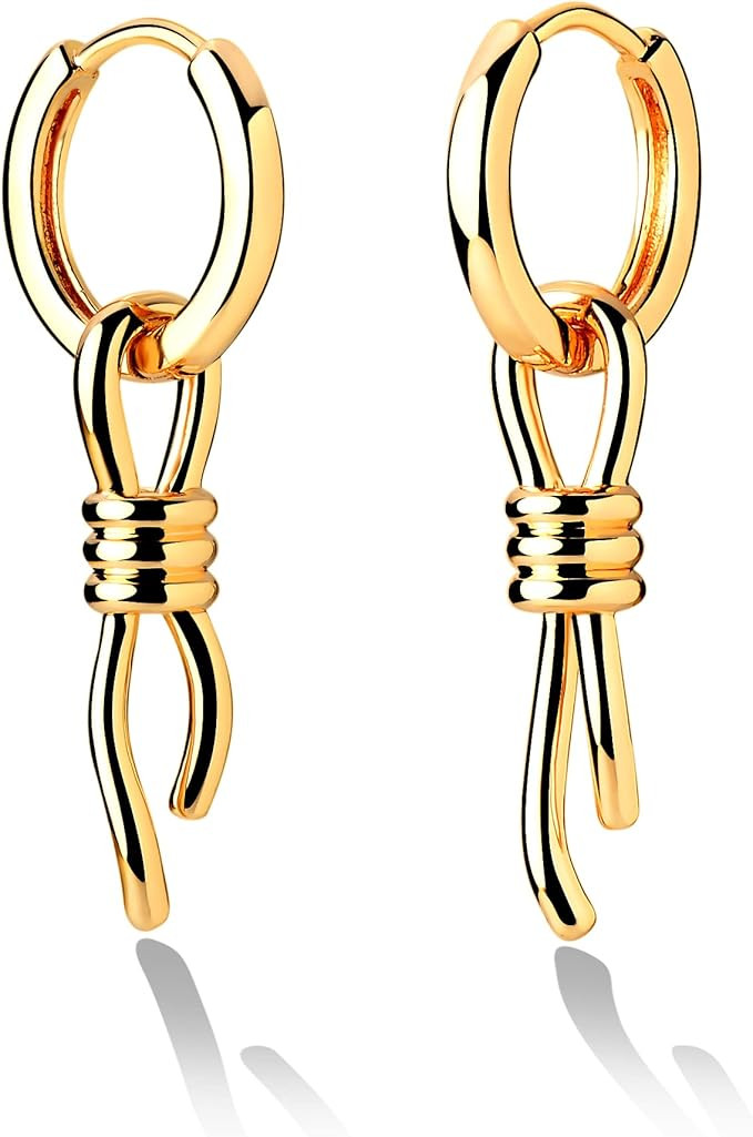 Gold Dangle Drop Hoop Earrings for Women Men Gold Plated Dainty Earrings Hypoallergenic Cross/Lig... | Amazon (US)