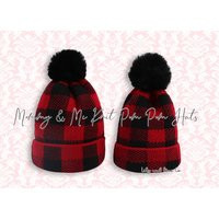 Mommy & Me Buffalo Plaid Knit Pom Hats | Etsy (US)