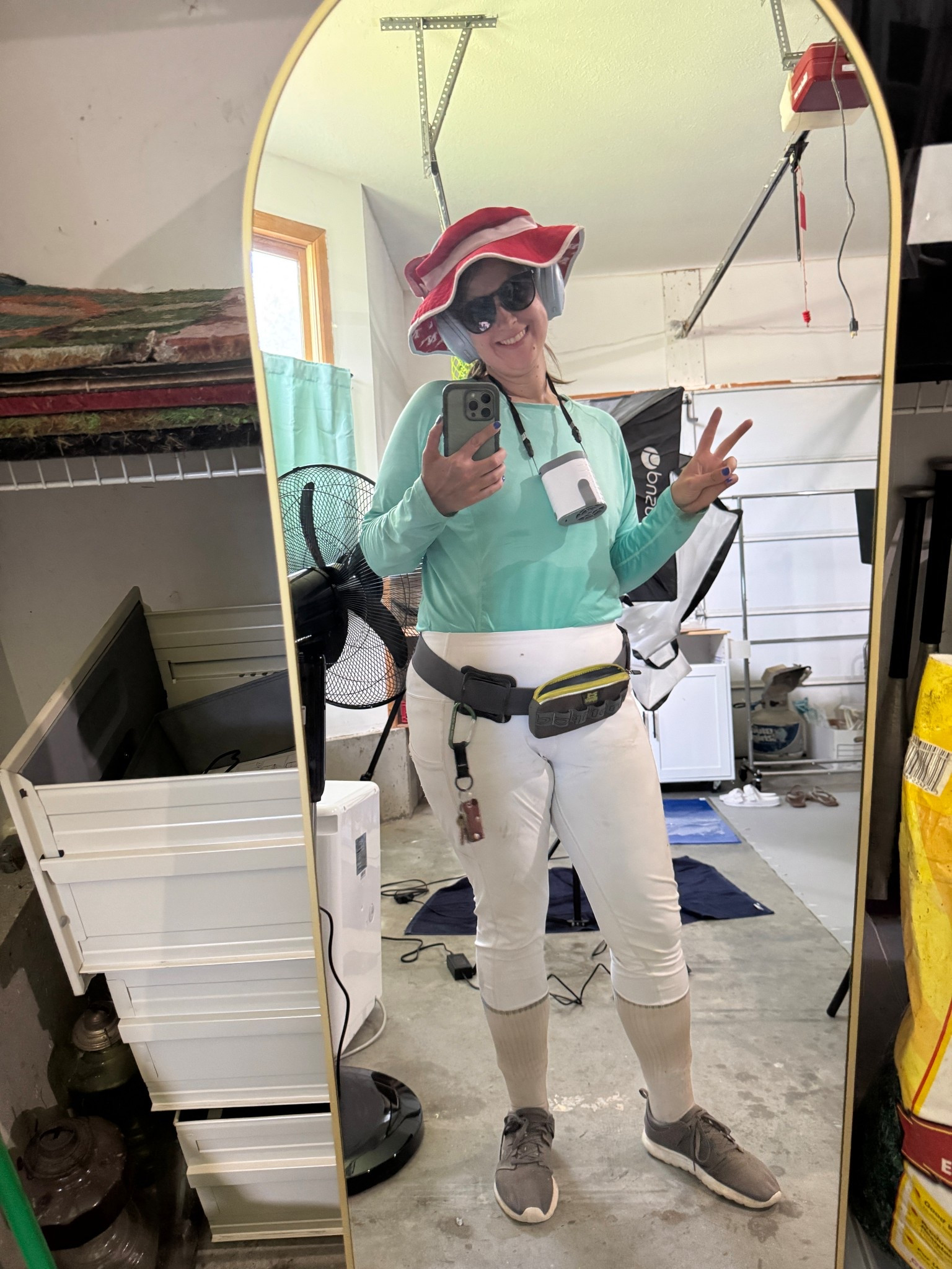 Today’s super cute outfit!

When i mow i have to wear my loop ear plugs and my bose headphones.

I love this neck fan. It has a great battery!

I don’t love the material of this shirt but wear it for sun protection. 

The leggings are just ok . It is nice they have built in shorts so they aren’t too thin.

And the socks are to protect from ticks 
 

I cut the hat so my headphones would fit & i made an elastic band for the sunglasses so I could wear them with the headphones .

#LTKActive #LTKSeasonal #LTKMidsize