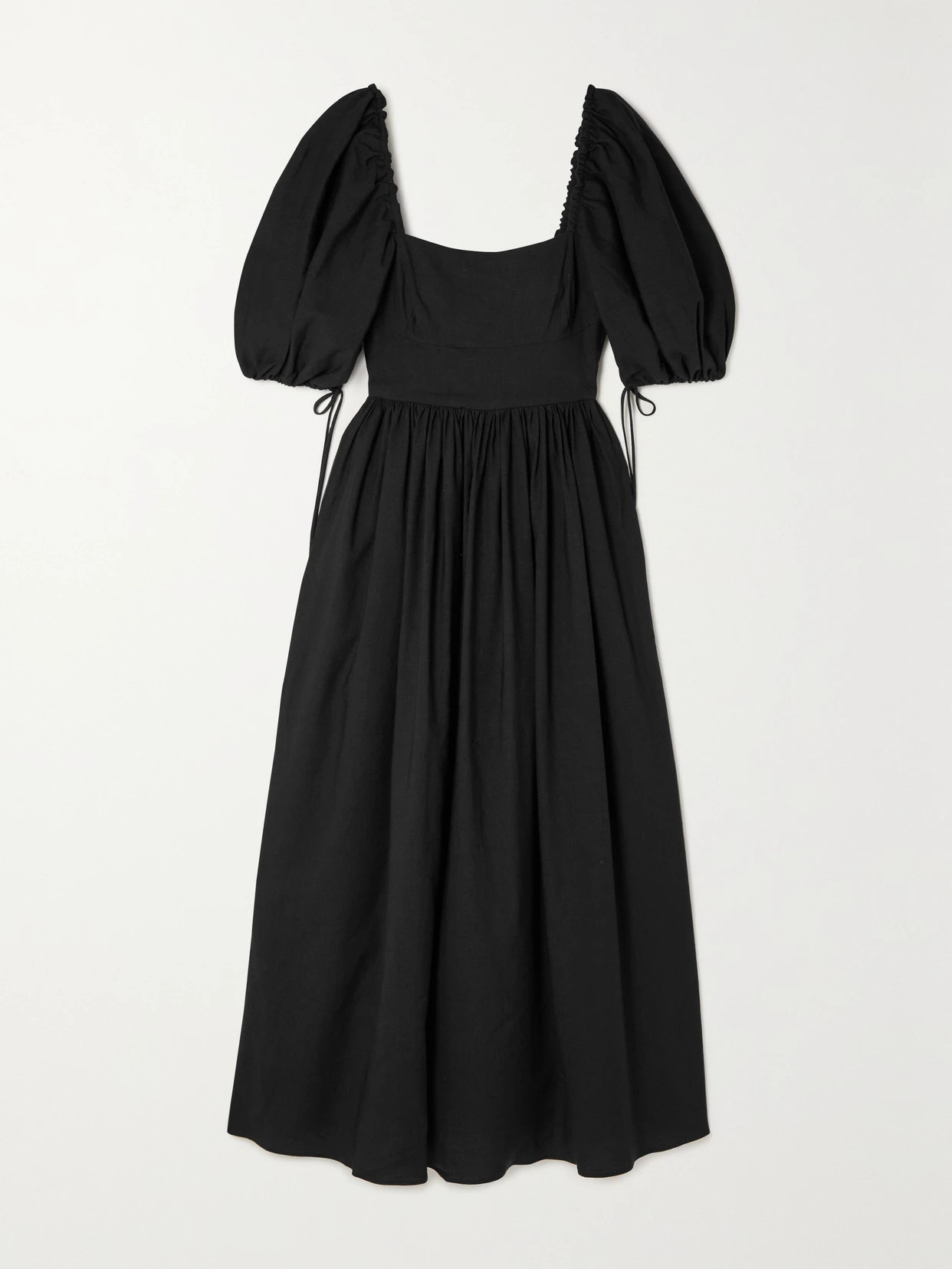 Matteau - Gathered Stretch-linen And Lyocell-blend Maxi Dress - Black - 2 | NET-A-PORTER APAC