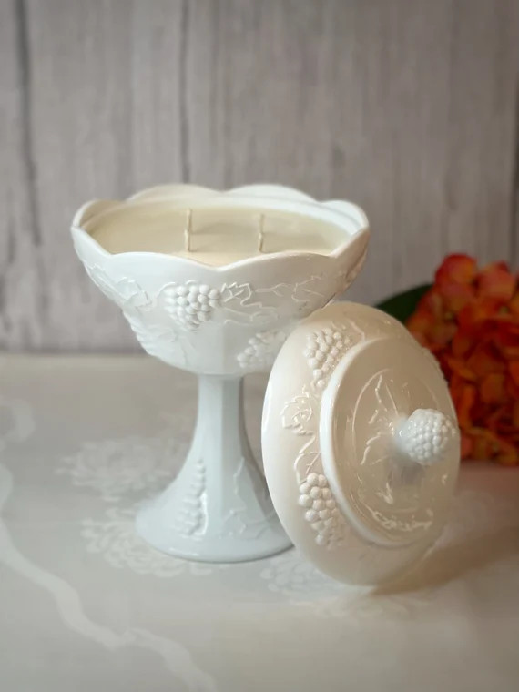 Unique Candle, Large Milk Glass Pedestal with Lid | Etsy (US)