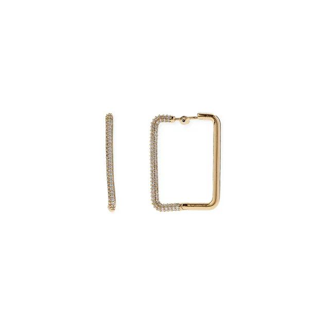 Scoop Women’s 14K Gold Flash-Plated Cubic Zirconia Square Hoop Earrings | Walmart (US)