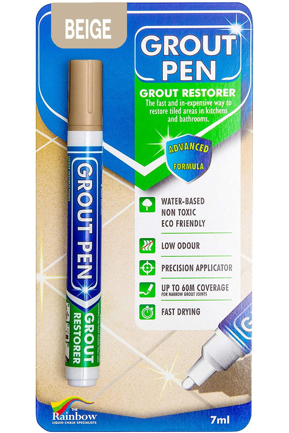 Grout Pen Beige Tile Grout Paint Marker Restorer - Narrow 5mm Tip (7mL) | Amazon (US)