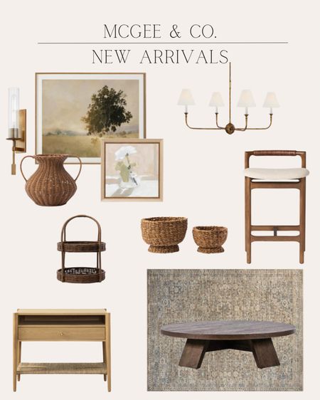 McGee & Co. New Arrivals 
Oak nightstand / 2-tiered wicker tray / Antonia woven vase / Seagrass footed bowl / landscape wall art / Elton sconce / patrin stool / piaf oversized chandelier / Benito neutral rug / Harvey coffee table

#LTKhome #LTKU