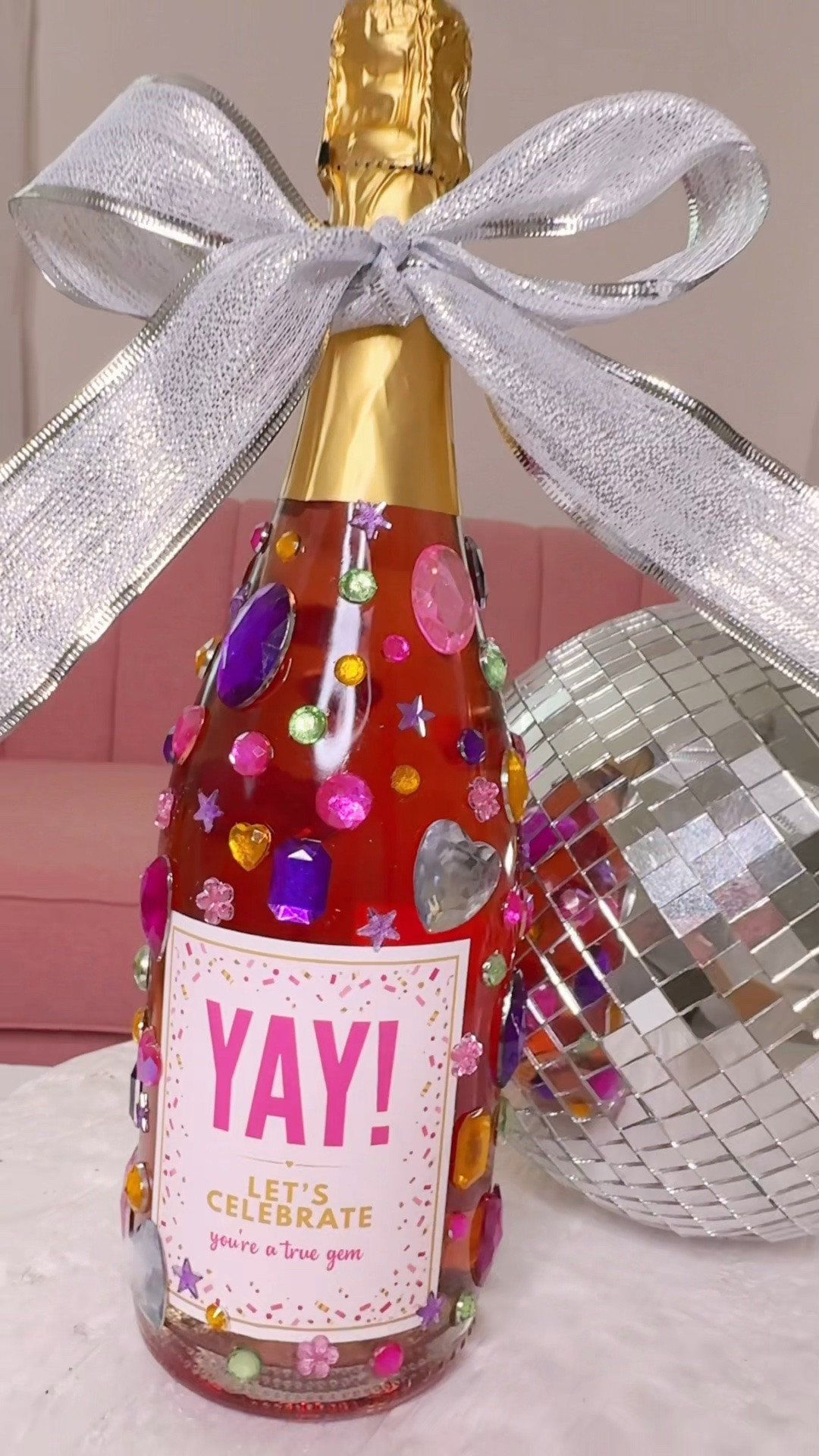Everything I used for this celebration bottle of bubbly! Including my custom YAY label! 🎉💖✨