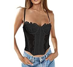 Dealmore Womens Lace Bustier Mesh Sexy Vintage Spaghetti Strap Open Back Boned Corset Going Out Part | Amazon (US)