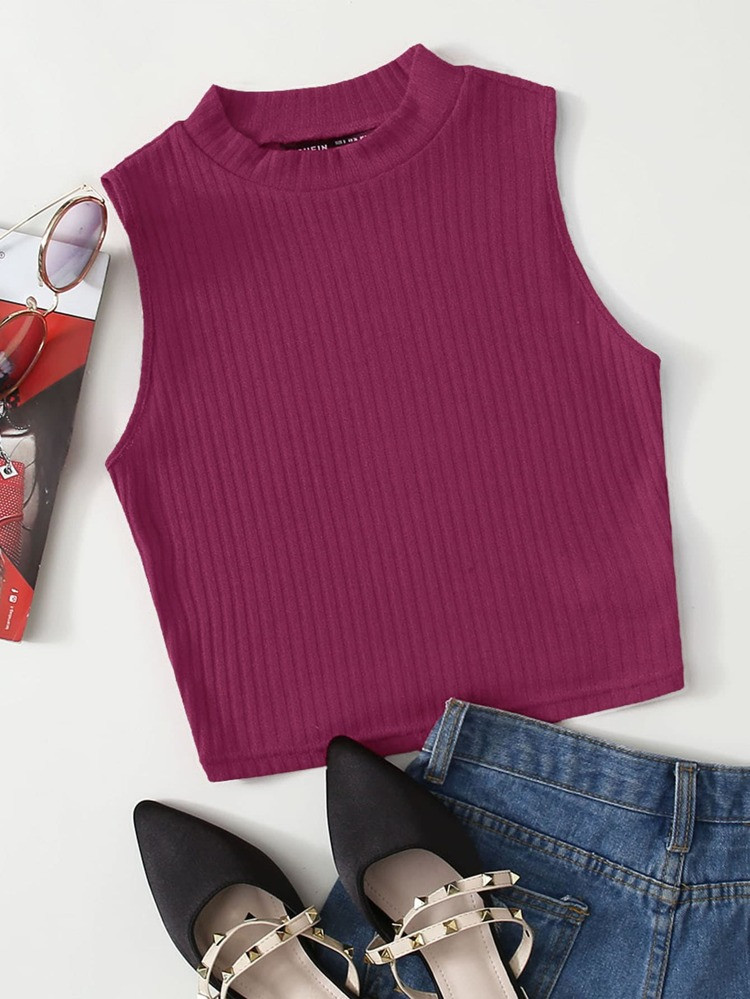 SHEIN EZwear Solid Crop Rib-knit Tank Top | SHEIN