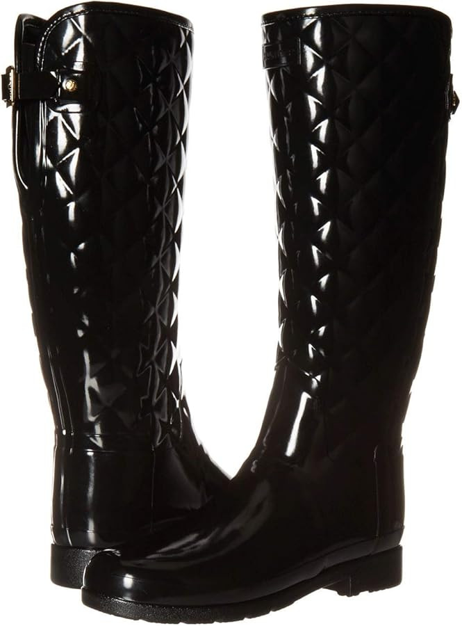 Hunter Refined Gloss Quilt Tall Rain Boots Black 8 M | Amazon (US)