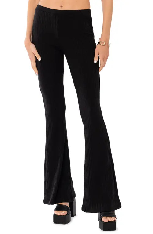 EDIKTED Dekota Ribbed Flare Pants in Black at Nordstrom, Size X-Small | Nordstrom