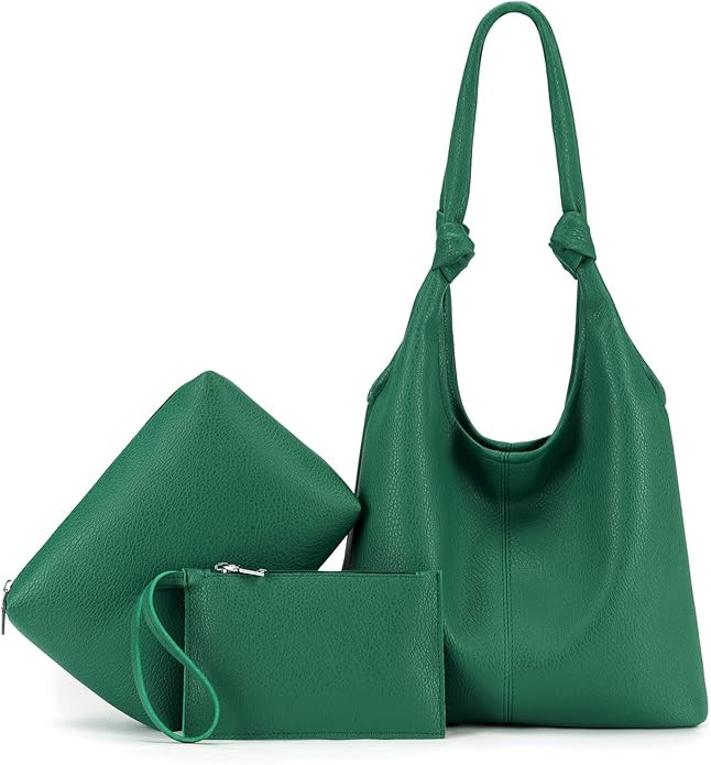 Vegan Leather Hobo Purses set, Slouchy Shoulder Bag Knotted Hobo Bags for Women with a small Purs... | Amazon (US)