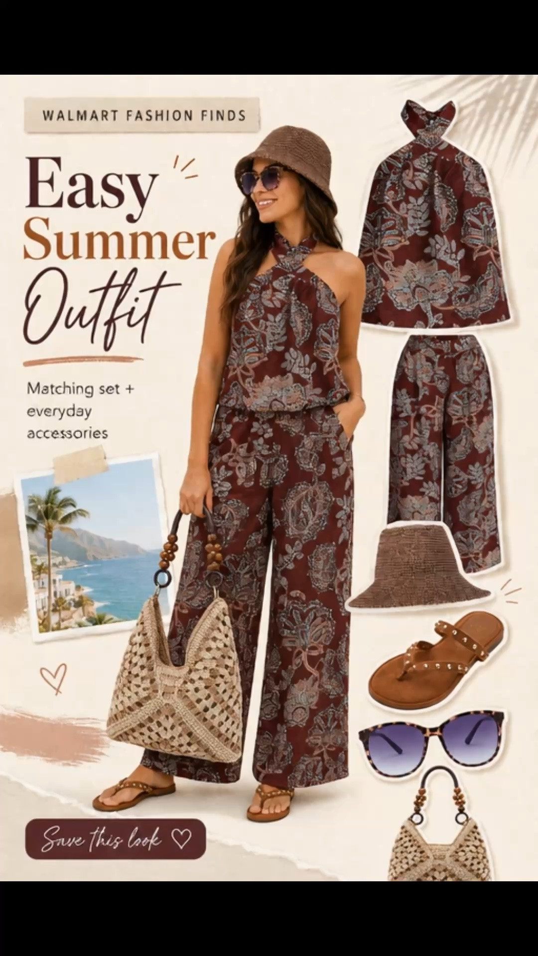 Walmart fashion finds, summer matching set, floral two piece outfit, crochet tote bag, vacation resort wear, boho summer style, straw bucket hat, wide leg pants set, studded flat sanda

#LTKootd #LTKSeasonal #LTKTravel